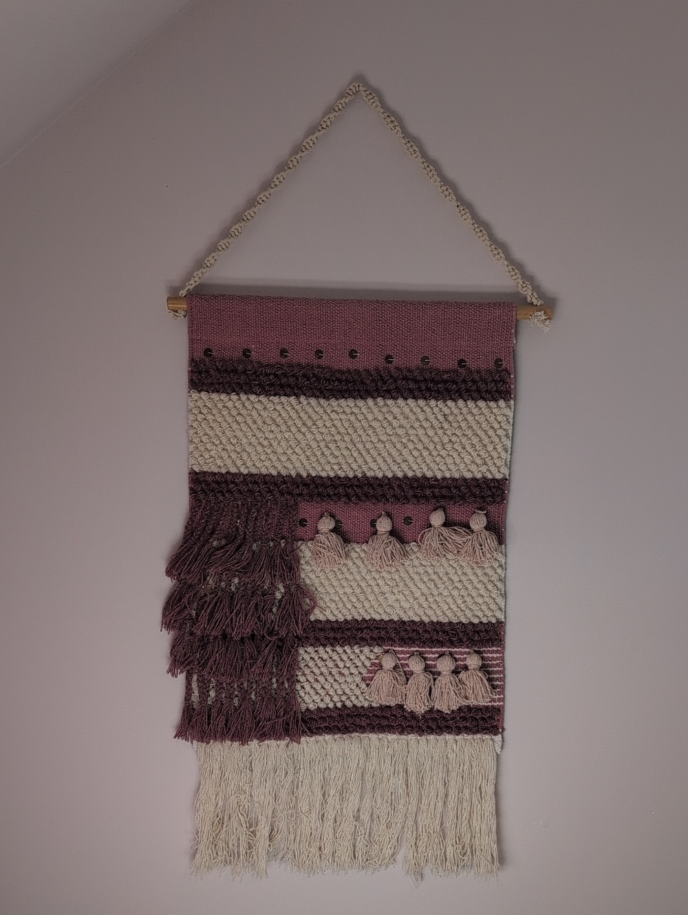 Handwoven Mauve and Cream Wall Hanging Tapestry - Brand
